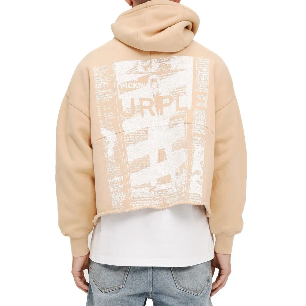 Purple Brand Oversized Fleece Graphic Hoodie‎ Ecru Small NWT